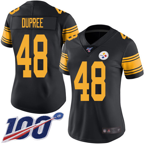 Women Pittsburgh Steelers Football #48 Limited Black Bud Dupree 100th Season Rush Vapor Untouchable Nike NFL Jersey->pittsburgh steelers->NFL Jersey